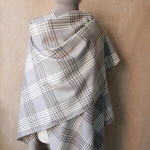 Vintage Handmade Taupe & Cream Plaid Wool Cape